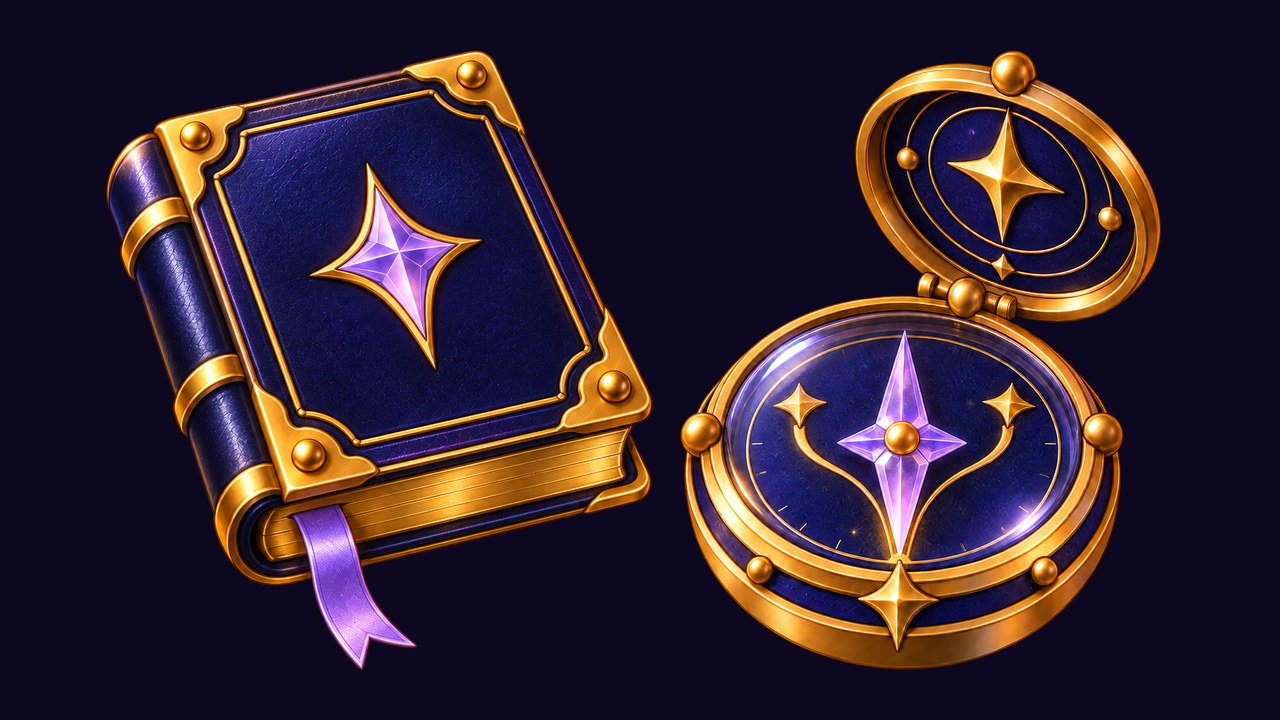 The journal and compass on a midnight field