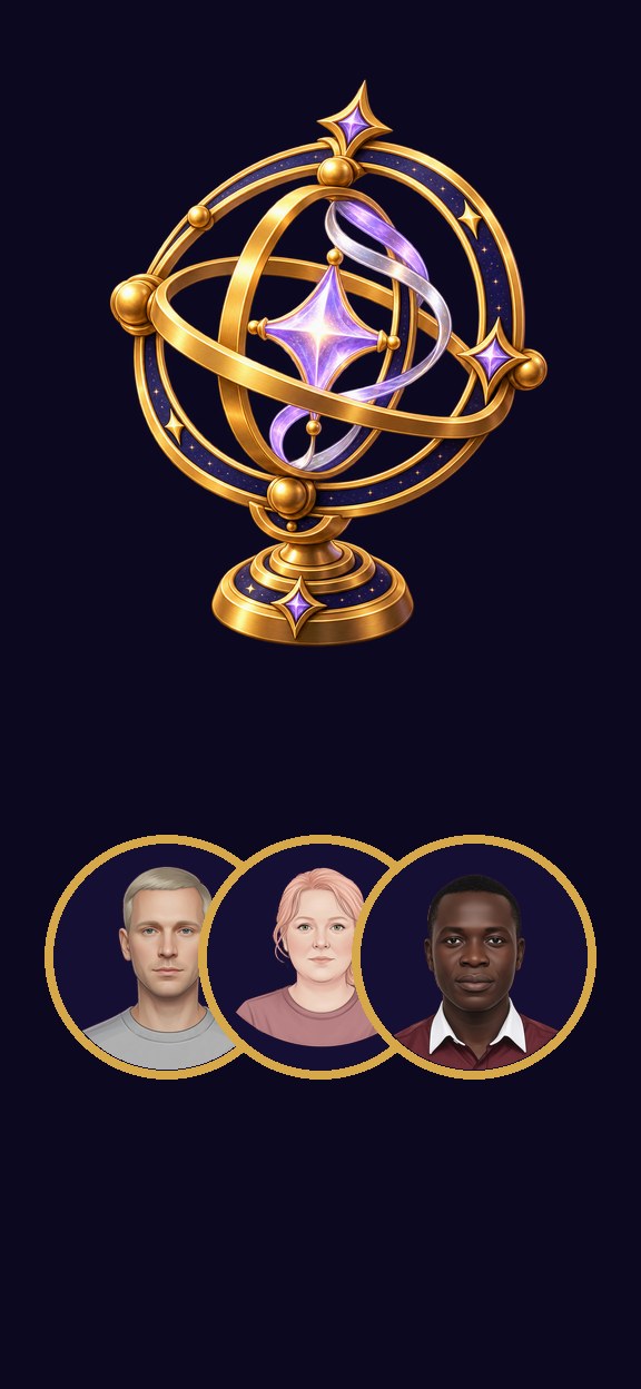 The astrolabe beside Tiny Fates character portraits